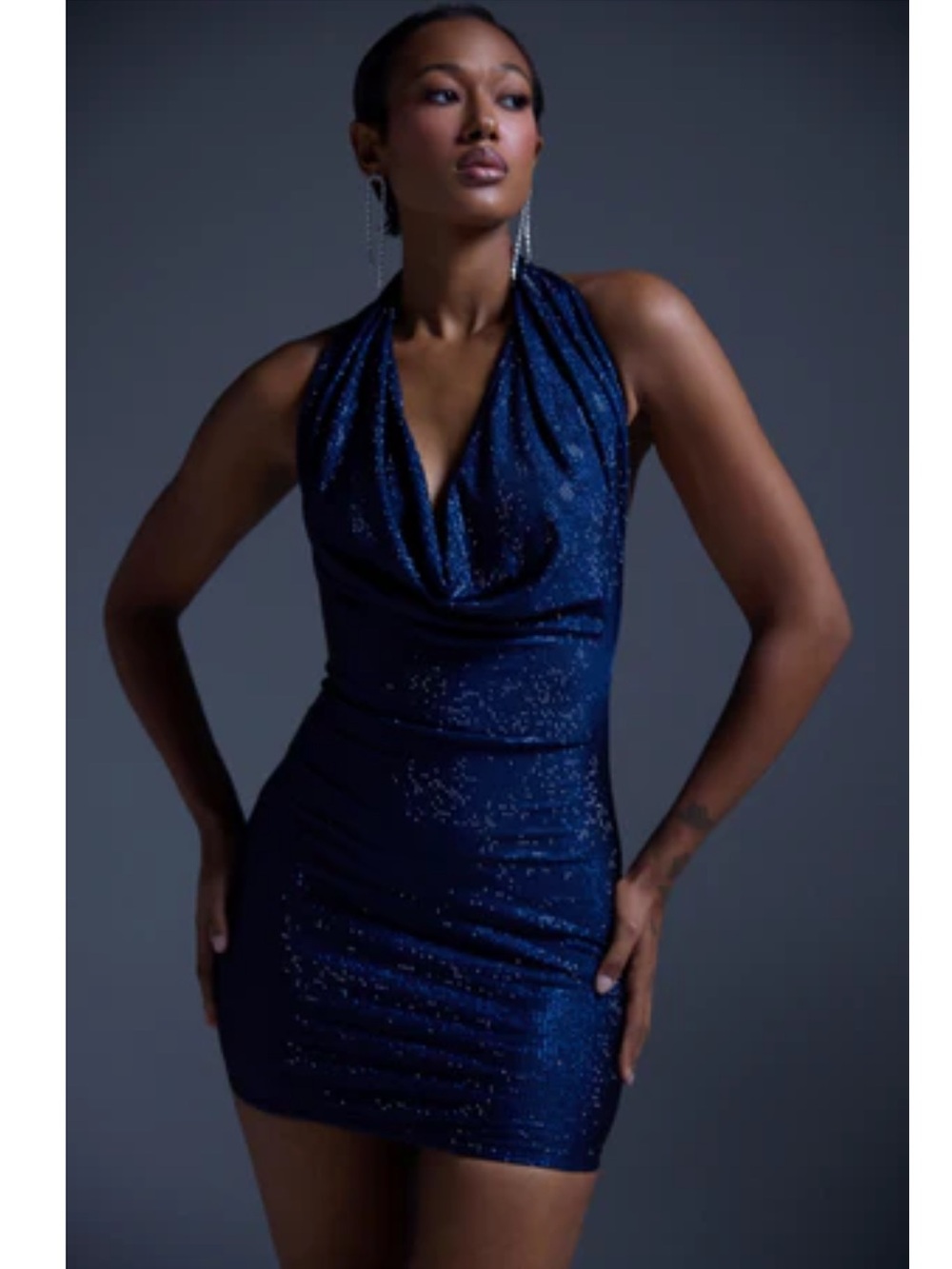 AKIRA HEARTBREAKER RHINESTONE MINI DRESS IN NAVY Size MM
